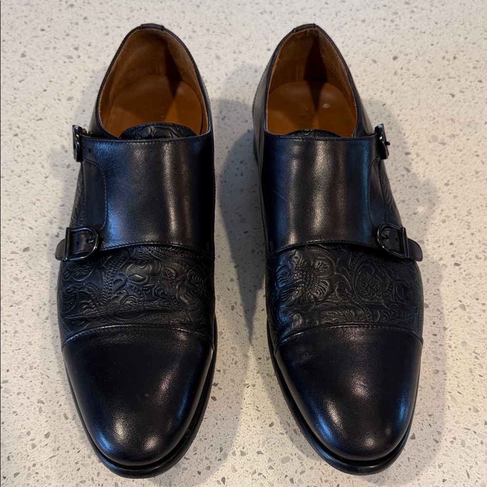 Size 11/44, Men's Taft Black Leather Double Monk Strap Dress Shoes